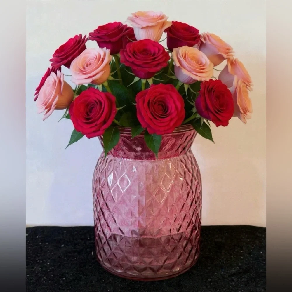 Pink Diamond Pattern Glass Vase